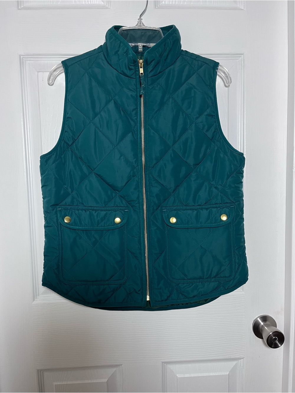 J. Crew Forest Green Quilted Vest with Gold Hardware